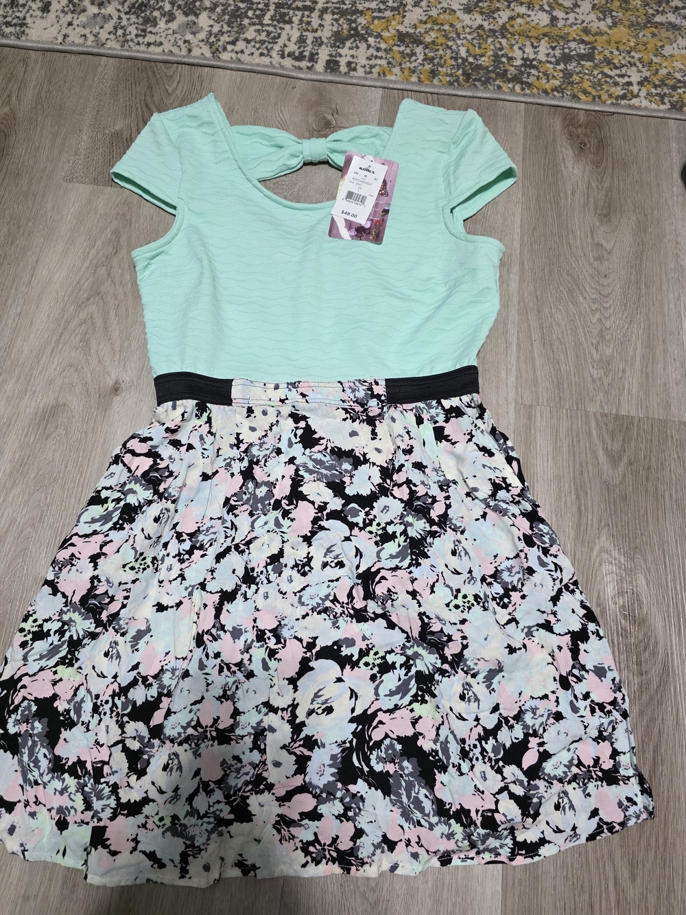Kohl's Mint Top Floral Skirt Dress with Black Waistband